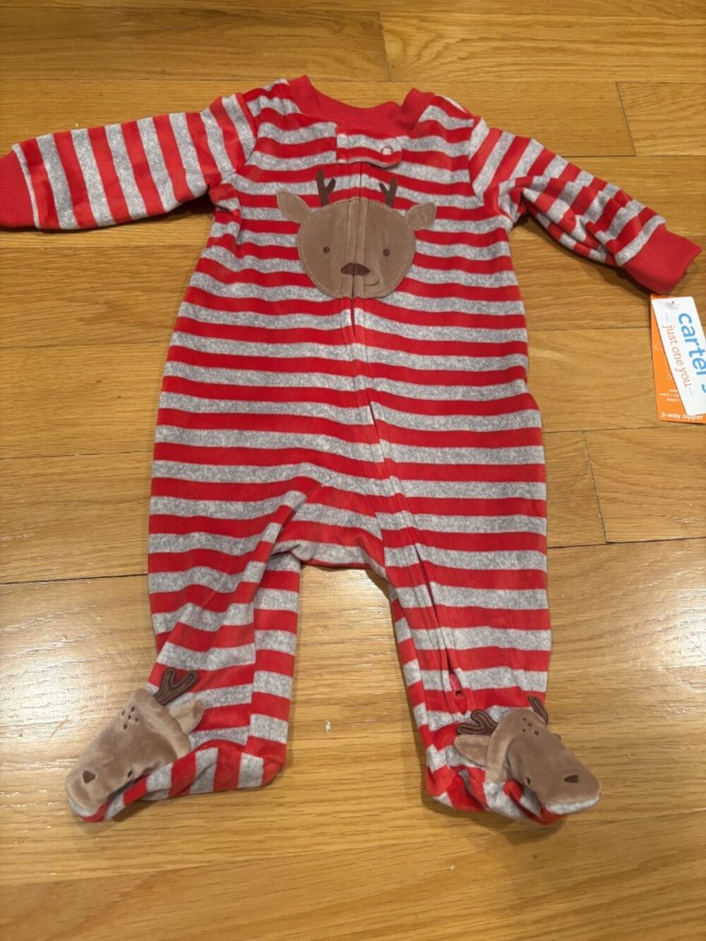 Carter’s Size 3 months Striped Reindeer Footed Sleeper Pajamas